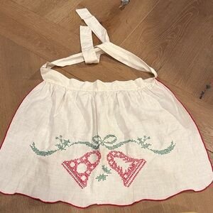 Vintage Linen Apron with Cross Stiched Bells